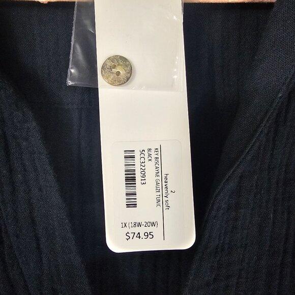 Soft Surroundings Cotton Gauzy Tunic 1X VNeck Collared Pleated Relaxed Lagenlook - Picture 3 of 10